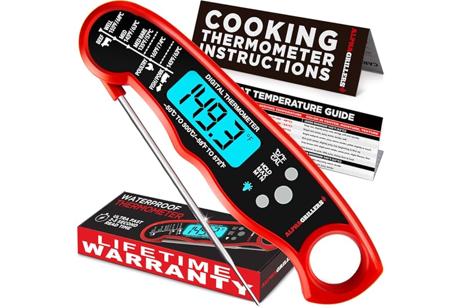 Alpha Grillers Meat Thermometer Digital – Instant Read Food Thermometer for Cooking & Grilling – Professional Kitchen Gifts for Men, Dad & Mom