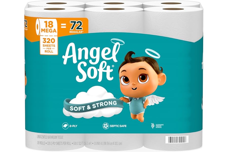 Angel Soft Toilet Paper, 18 Mega Rolls = 72 Regular Rolls, Soft and Strong Toilet Tissue