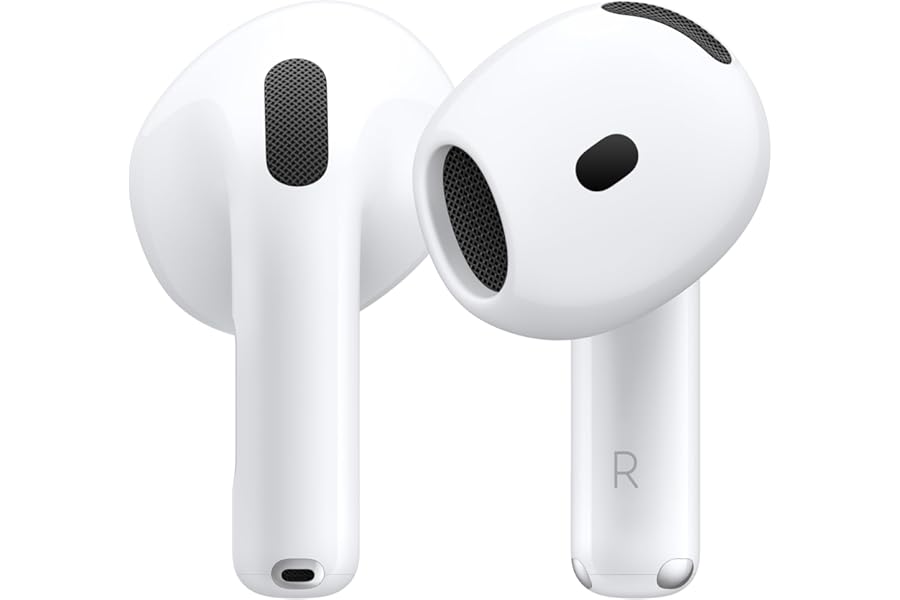 Apple AirPods 4 Wireless Earbuds, Bluetooth Headphones, Personalized Spatial Audio, Sweat and Water Resistant, USB-C Charging Case, H2 Chip, Up to 30 Hours of Battery Life, Effortless Setup for iPhone