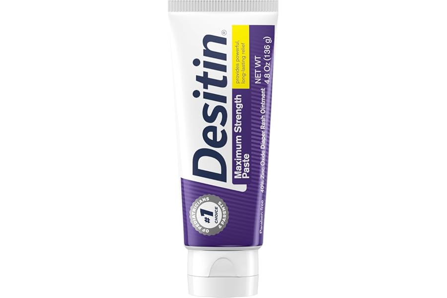 Desitin Maximum Strength Baby Diaper Rash Cream, 40% Zinc Oxide, Hypoallergenic No Added Parabens & Dyes, Protects & Relieves Baby’s Skin for Up to 12 Hours, Prevents Diaper Rash, 4.8 oz Tube