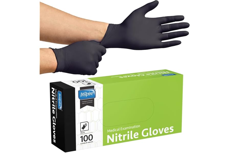 Inspire Black Nitrile Disposable Gloves | 4.5 Nitrile Disposable Safety Medical Cooking Cleaning Gloves