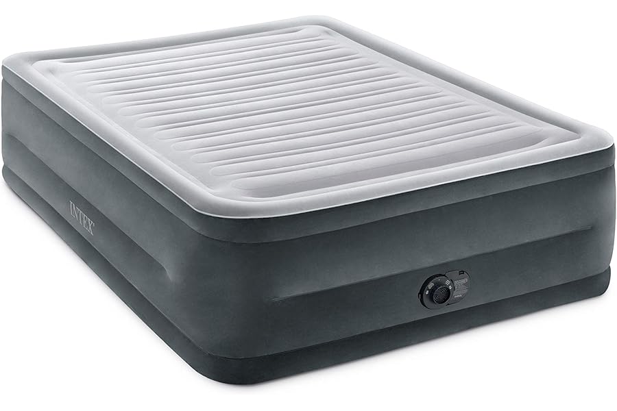 Intex 64417ED 22in Queen Dura-Beam Comfort Plush High-Rise Inflatable Air Mattress with Built in Pump for Travel and Camping, 600lb Weight Capacity