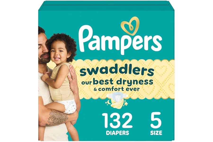 Pampers Swaddlers Diapers, Size 5 (20-37 lbs), 132 Count, Absorbent, Keeps Baby Dry and Comfortable, Skin Safe Disposable Baby Diaper (Packaging May Vary)