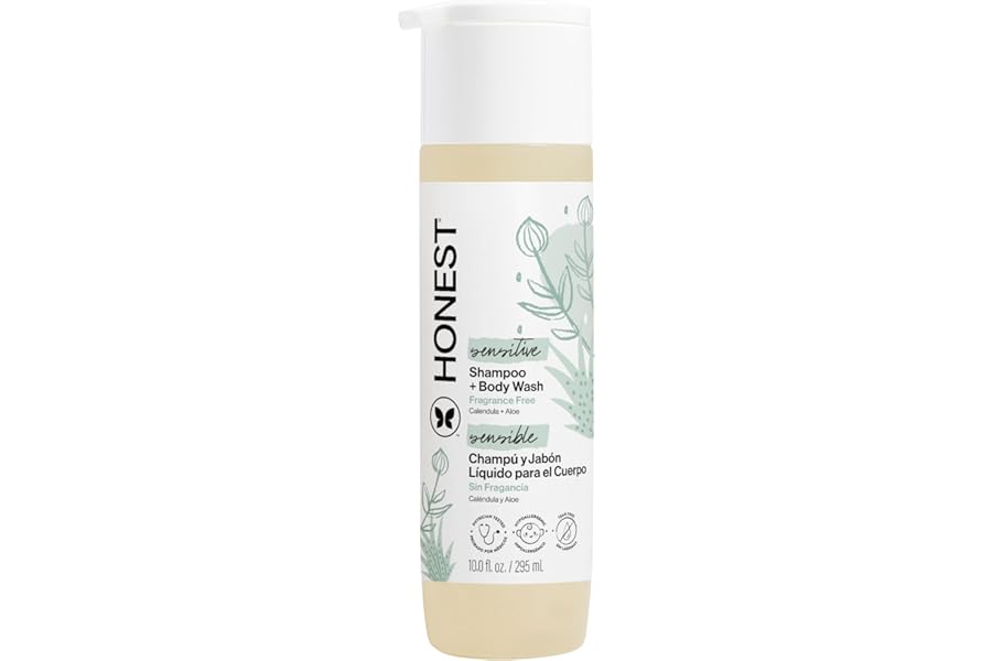 The Honest Company 2-in-1 Baby Shampoo & Body Wash, Fragrance-Free, Tear-Free, Hypoallergenic, Naturally Derived, Sensitive Skin, 10 fl oz