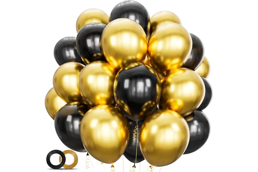 100pcs Black and Gold Balloons 12 Inch Metallic Gold and Black latex Party Balloons for Birthday Retirement Graduation New Year's Eve Party Decorations