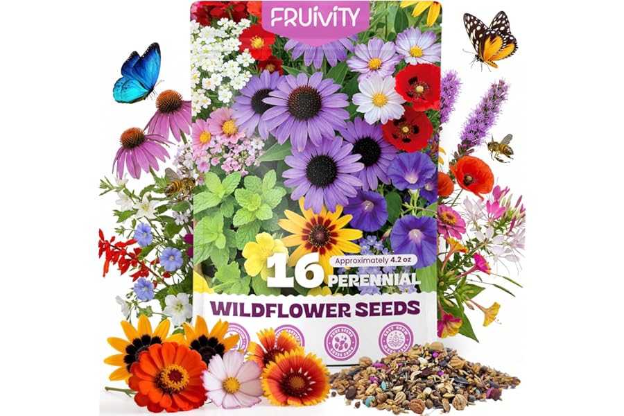 200,000+ Wildflower Seeds Bulk (4oz) – 16 Varieties Perennial & Annual Mix, Attract Bees, Butterflies & Hummingbirds, High Ge