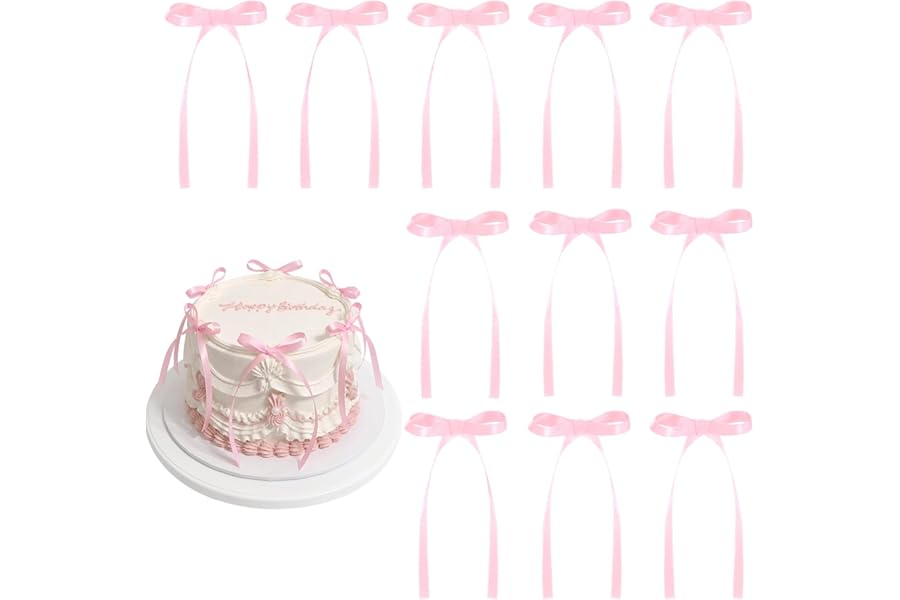 30 Pack Bow Cake Toppers Pink Ribbon Bows for Cake Coquette Themed Bow Cupcake Toppers Pink Bow Birthday Decorations for Baby Shower, Bridal, Engagement, Wedding, Bachelorette Party Decoration