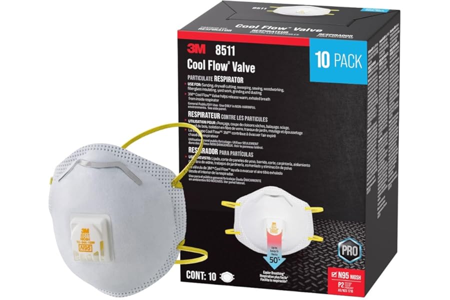 3M N95 Respirator 8511, Cool Flow Valve, 10 Pack, NIOSH-APPROVED, Advanced Filter Media For Easy Breathing, Comfortable For L