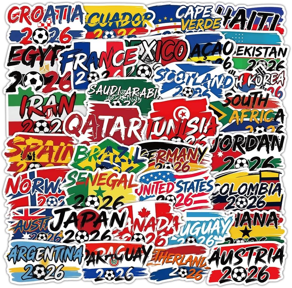 42 PCS World Cup 2026 Stickers, Football Soccer Nation Team Decals for Water Bottle Laptop, Vinyl Waterproof Sports Stickers, World Cup Party Supplies Gifts : Electronics