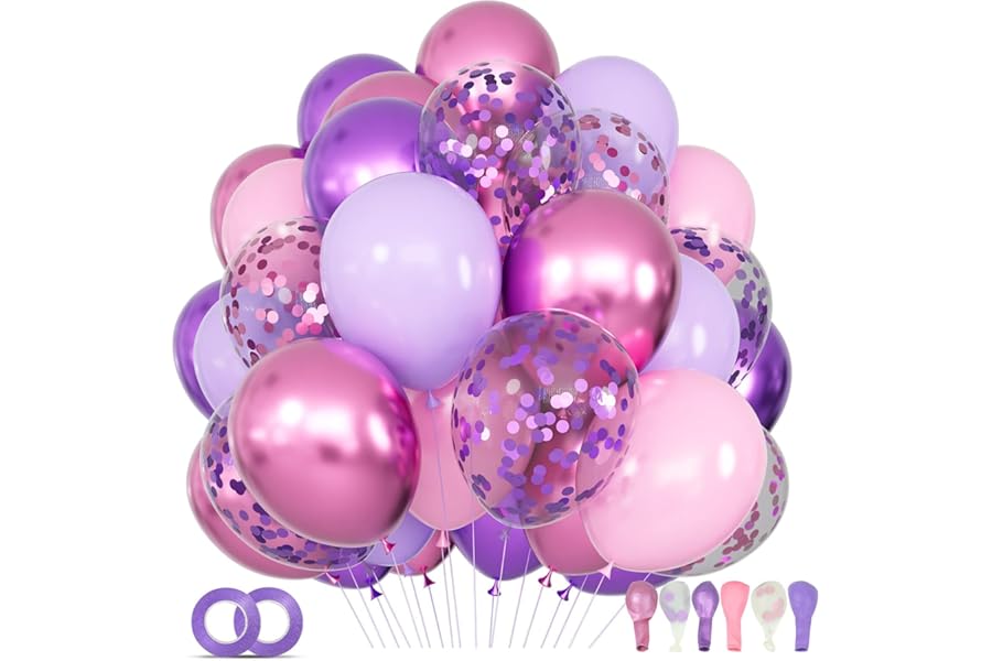 68Pcs Pink and Purple Balloons 12 Inch Metallic Purple Pink Latex Balloon Confetti ballons with Ribbons Party Balloons for Wedding Girls Birthday Baby Shower Decorations.