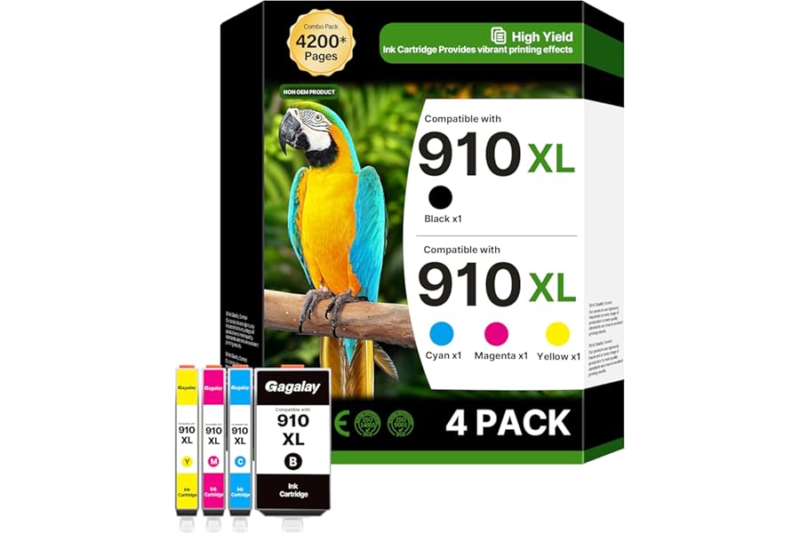 910XL Ink Cartridges Combo Pack for HP 910 Ink Cartridges for HP Printers HP910XL 910 Multipack XL Color HP910 910XL Black and Color Combo Pack Work for Office Jet Pro 8020 8010 8015 Printers, 4 Pack