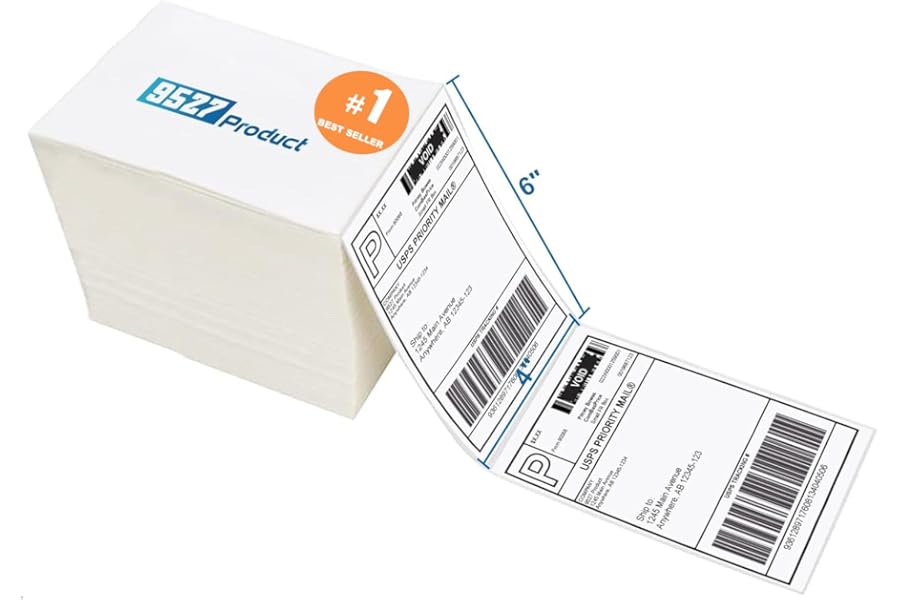 9527 Product Fanfold 4 x 6 Direct Thermal Labels White Perforated Shipping Labels, 500pcs per Stack,1 Stack