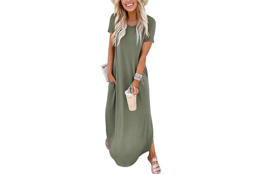 ANRABESS Womens Summer Maxi Dress Short Sleeve Casual Loose Long T Shirt Dresses Split Vacation Beach Sundress Travel Outfits