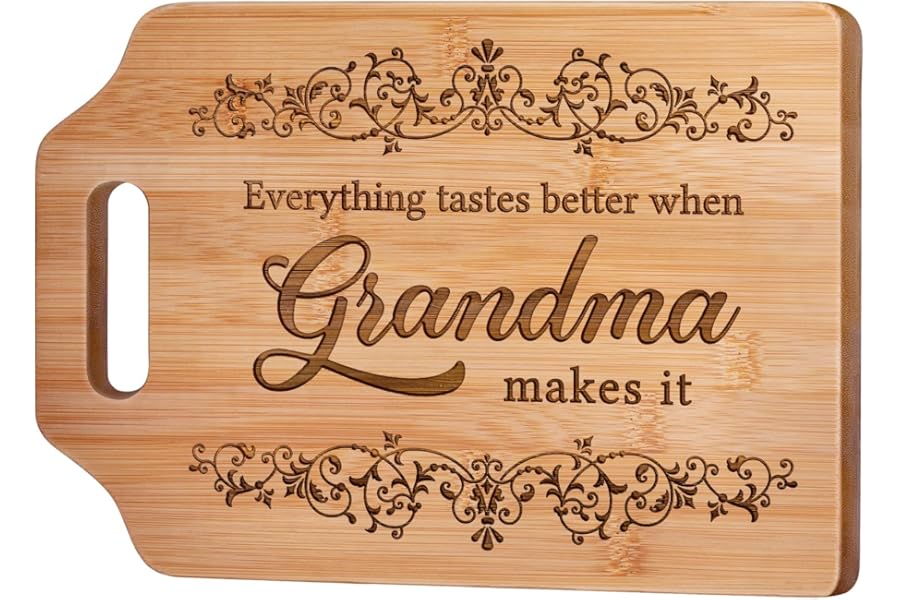 AceThrills Mothers Day Gifts for Grandma Gifts for Birthday from Grandkids - Engraved Bamboo Cutting Board 12.3"L x 8.7"W x 0.4"Th (Everything Tastes Better)