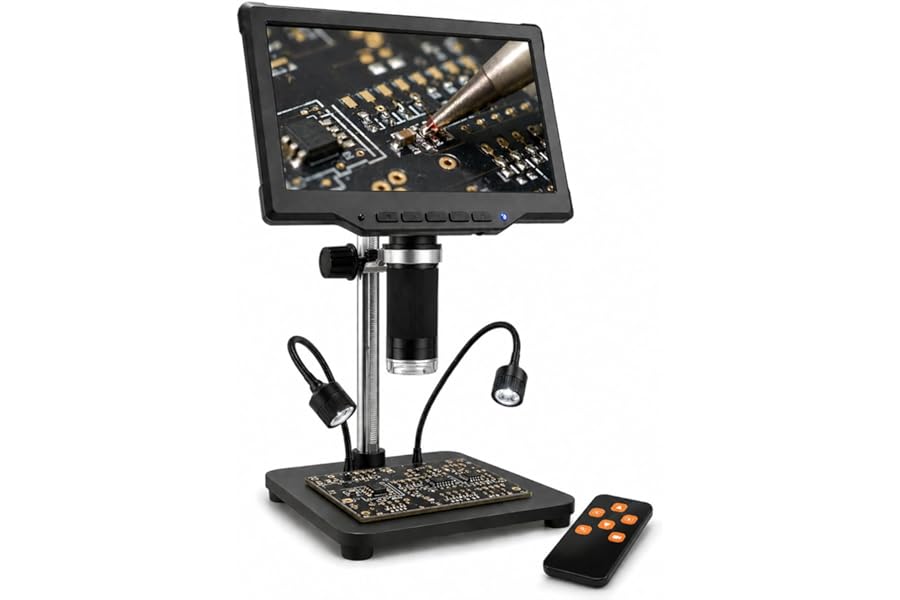Aikokkl Digital Microscope for Soldering, 10.1" IPS Screen, 1200X Coin Microscope with 16MP Camera, 1080P Video, Adjustable 8+2 LED Lights, Remote Control, PC View for Electronics Repair, Adults