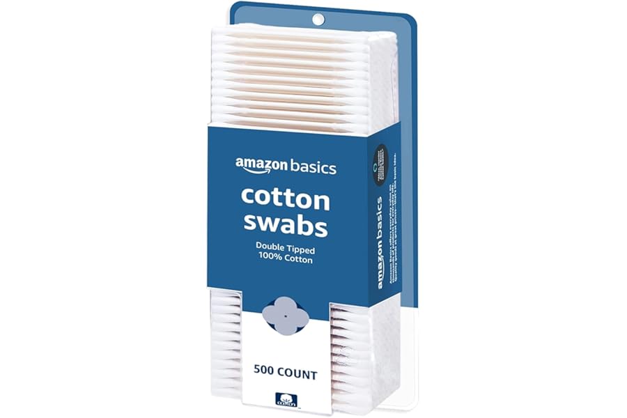 Amazon Basics Double-Tipped Cotton Swabs for Personal Hygiene and Baby Care, Cotton, Versatile, Baby Safe, 500 Count