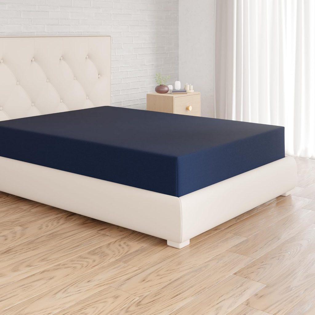 Amazon Basics Drap Housse 160x200x30cm Microfibre Bleu Marine