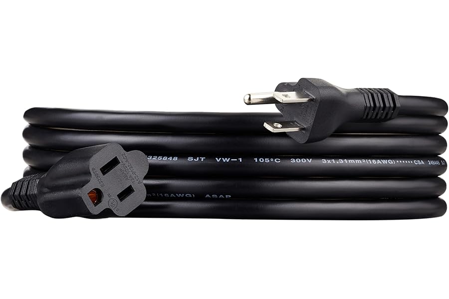 Amazon Basics Extension Cord, 10 Ft, 3 Prong Outlet Extender, Indoor, 13 Amps, 125V, Black