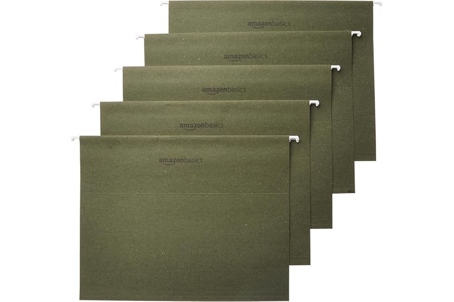 Amazon Basics Hanging File Folders with Adjustable Tabs, Sturdy Expandable Document Organizer, Letter Size 8.5x11 inch, Green, 25-Pack