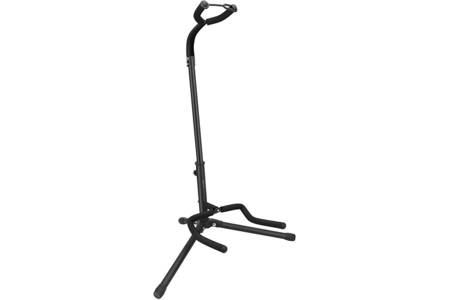 Amazon Basics Height Adjustable Portable Foldable Guitar Stand with Padded Non-Slip Secure Support for Acoustic, Electric, Bass and Banjos, Black