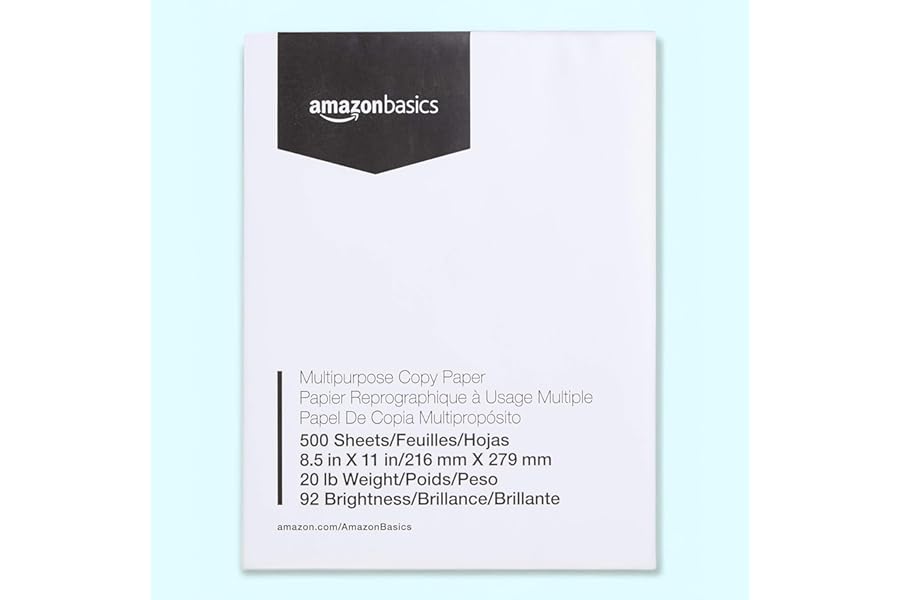 Amazon Basics Multipurpose Copy Printer Paper, 8.5 x 11 Inches, 20 lb, 92 Bright, White, 1 Ream (500 Sheets), Jam-Free