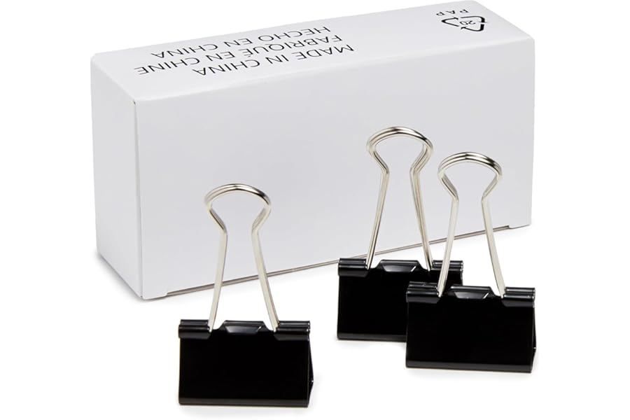 Amazon Basics Sturdy Binder Clips, Office Supplies, Medium 1.25 in, Document Organizing, Black, 96 Count (8 Pack of 12)