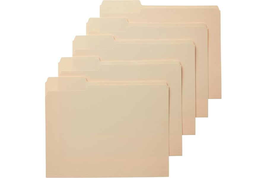 Amazon Basics Sturdy File Folders with Reinforced Tabs for Filing and Organization, 1/3-Cut Tab, Assorted Positions, Letter Size, 8.5x11 inches, Manila, 100-Pack