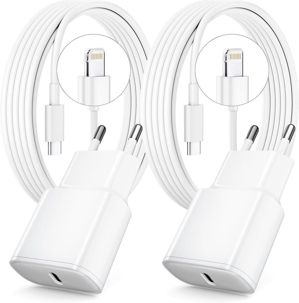 Amazon | Chargeur Rapide pour iPhone, Lot de 2 PD 3.0 Prise USB C avec 2M Cable Lightning for iPhone 14/14Pro/13/13 Mini/13 Pro/13Pro Max/12/12Pro/12 Pro Max/11/11 Pro/ 11 ProMax | Ensemble de chargeurs
