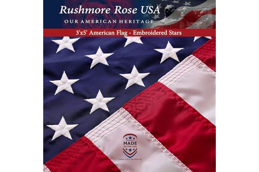 American Flag Made in USA | American Flags for Outside 3X5 | Premium US Flag 3X5 Heavy Duty Outdoor with Embroidered Stars and Sewn Stripes.
