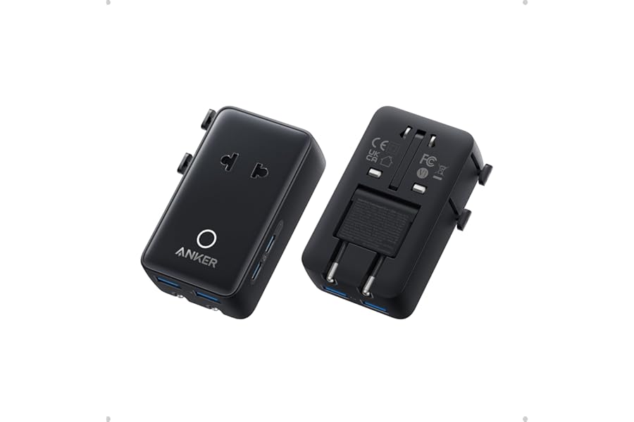 Anker Nano Travel Adapter, 5-Port Power Adapter with 1× 2-Pin AC, 2 USB A, 2 USB C for 20W, Smart Temperature Control, Works in 200+ Countries, Not a Voltage Converter, Travel Essentials (1-Pack)