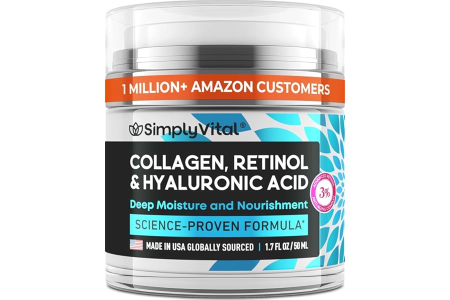 Anti-Aging Face Moisturizer with Retinol, Collagen & Hyaluronic Acid - Made in USA - Moisturizer Face Cream for Women & Men -