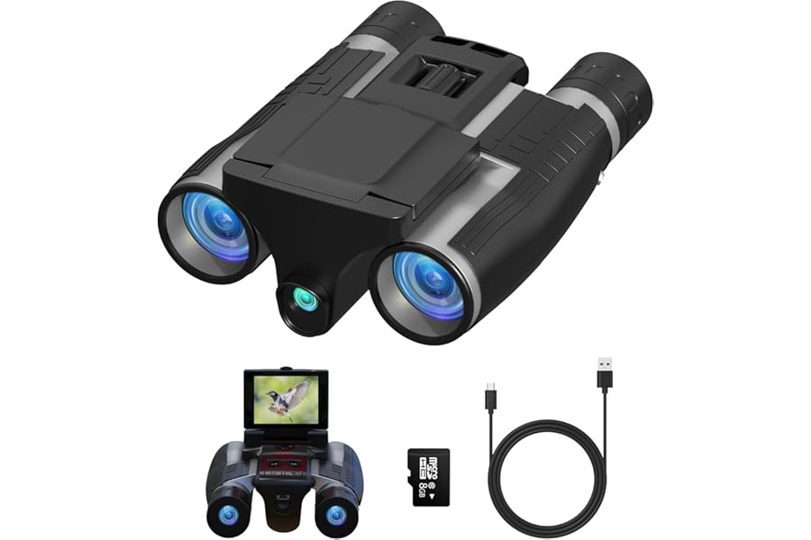 Anweller Binoculars with Camera, 12x32 High Powered Compact Binoculars for Adults and Kids, for Bird Watching, Cruise Ship, Hunting, Travel, Hiking, Sport Games, Concert, with 8GB Card