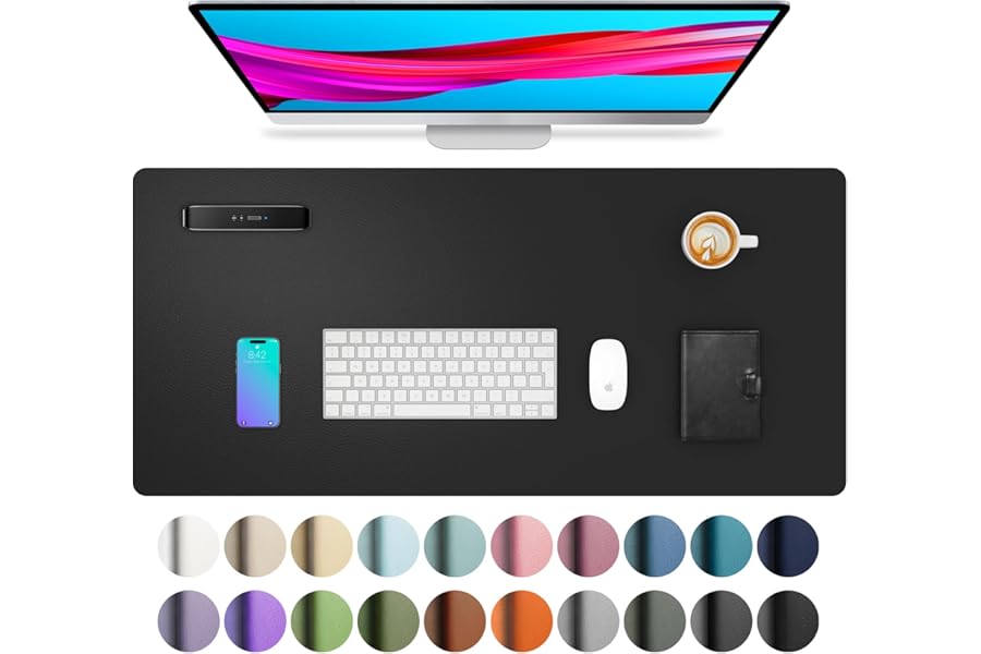 Aothia Non-Slip Waterproof PU Leather Desk Pad Protector for Mouse, Writing Desk, Office, Home, Laptop Blotter, 23.6" x 13.7", Black