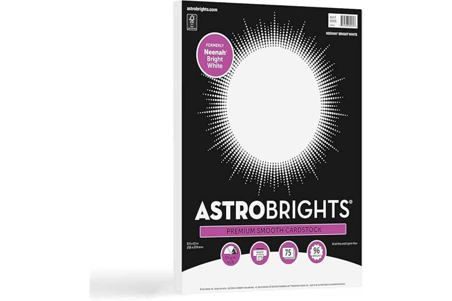 Astrobrights/Neenah Bright White Cardstock, 8.5" x 11", 65 lb/176 gsm, White, 75 Sheets (90905-02) - Packaging May Vary