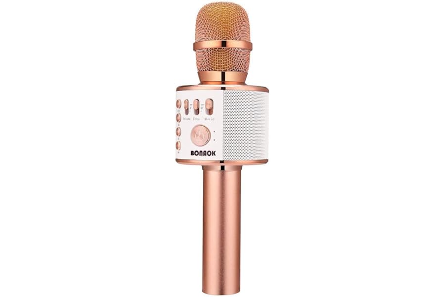 BONAOK Wireless Bluetooth Karaoke Microphone,3-in-1 Portable Handheld Karaoke Mic Speaker Machine Home Party Birthday for All Smartphones PC(Q37 Rose Gold)