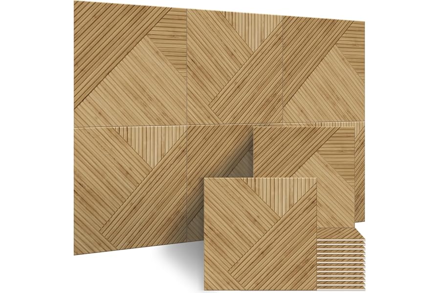 BUBOS 6 Pack Acoustic Wall Panels - High-Density Polyester Sound Absorbing Panels, Decorative Wood Print Treatment for Recording Studio & Home Office, Peel and Stick, 23.6" x 23.6"