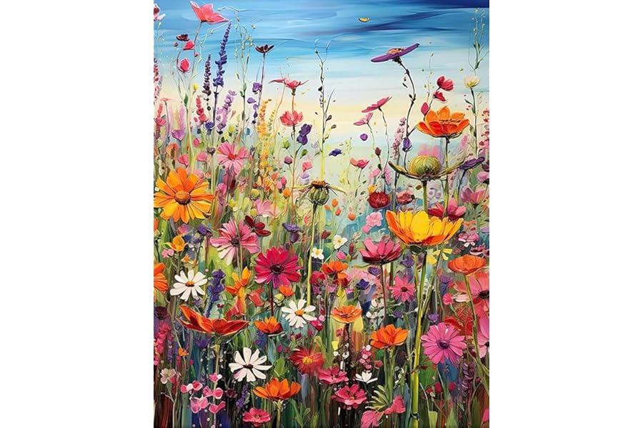 BYGFHLYW Diamond Art Painting Kits for Adults, Sea of Flowers 5D Diamond Painting Dots Art Kits for Adults Beginner, Flowers DIY Full Round Gem Crystal Art Paint by Diamond, Home Wall Decor 12x 16 in