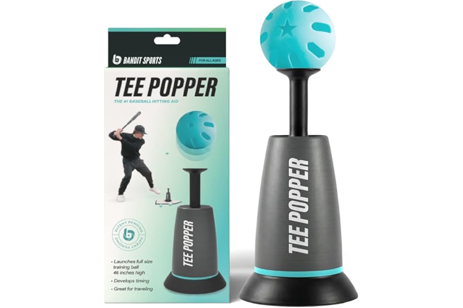 Bandit Sports Tee Popper, Durable Nylon Strength, Batting Tee for Perfect Swings, Baseball Training for Hitting Without a Pitcher 1 Popper Ball Included