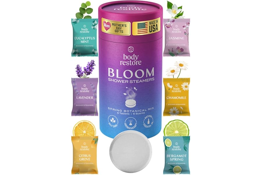 Body Restore Shower Steamers Aromatherapy 6 Pack – Mothers Day Gifts for Mom, Birthday Gifts for Women, Relaxation Stress Relief Self Care – Bloom