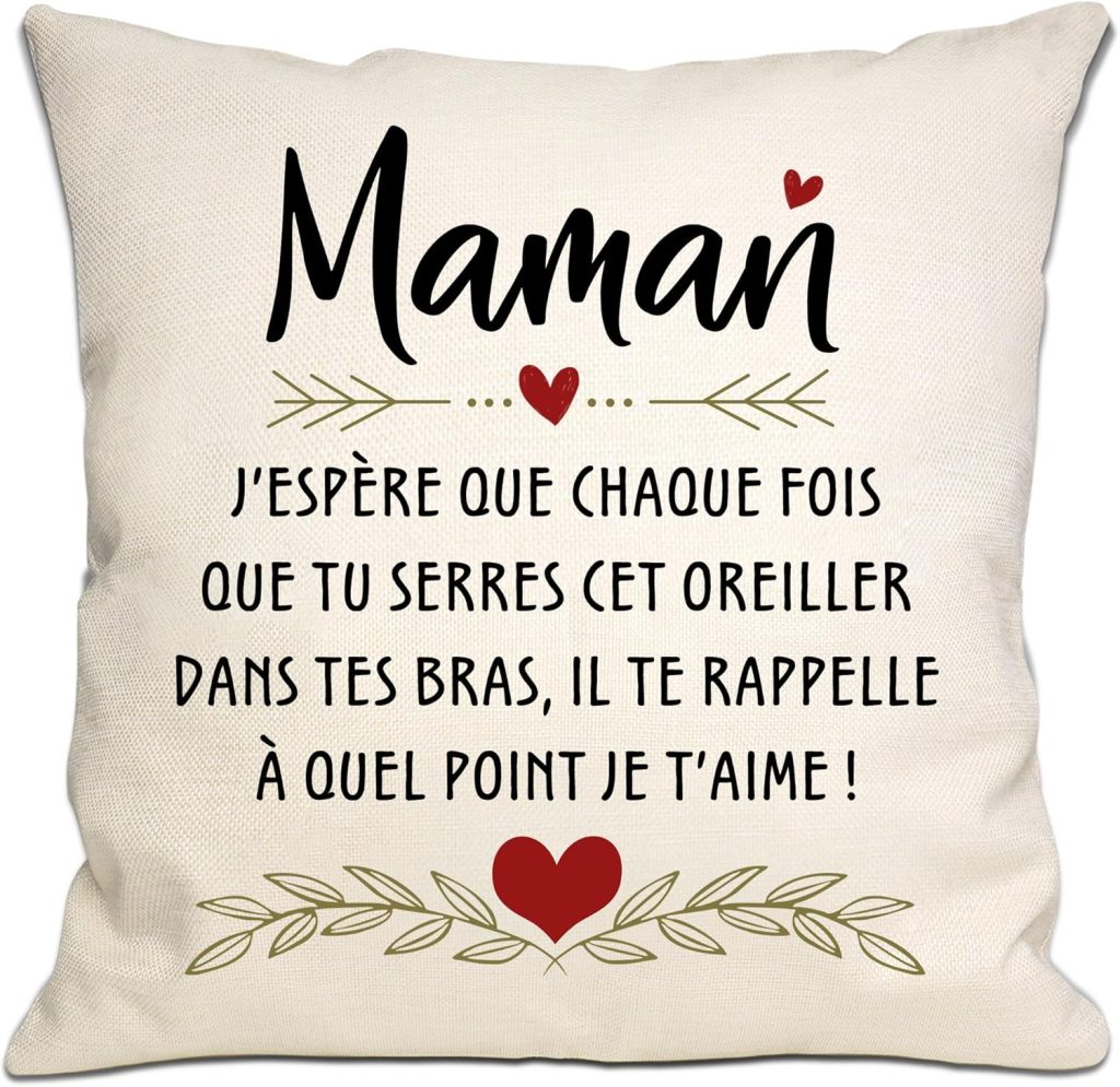 Bommex Maman J'espère qu'à Chaque Fois Que tu serres ce Coussin, il Te rappelle Combien Je t'aime Housse de Coussin pour Maman Cadeau d'anniversaire Cadeau de fête des mères Cadeau de Noël(Maman)