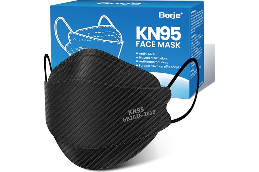 Borje KN95 Face Masks for Adults 50 Pack,5-Ply Black Disposable Face Mask Against PM 2.5 Smoke & Dust, Filtration Efficiency 95%