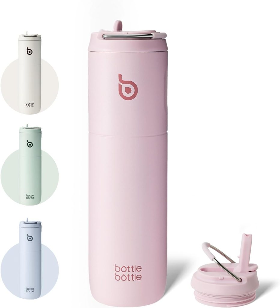 Bottle Bottle Stainless Steel Water Bottle 700ml with Straw and Lid Sports Insulated Metal Water Bottles with Handle(Light Pink)
