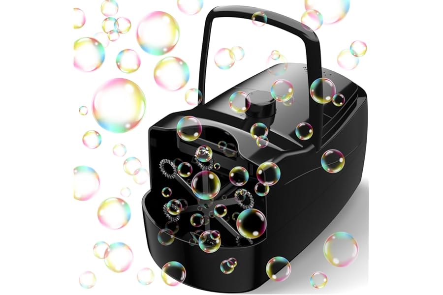 Bubble Machine, Automatic 18000+ Per Minute Big Bubbles Blower Maker for Kids Toddlers with 2 Speeds,6 Wands,Operated by Plugin or Batteries for Outdoor/Indoor Birthday Parties,Wedding (Black)