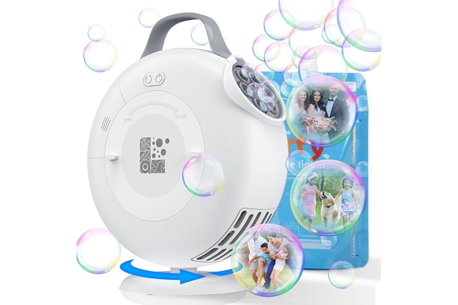 Bubble Machine, Automatic Bubble Blower for Kids Toddlers, 8000+ Bubbles Per Minute, 90° 200° Oscillating Electric Plug-in or Batteries Bubble Maker Toys for Outdoor Birthday Party - Deep White