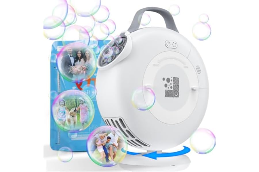 Bubble Machine, Automatic Bubble Blower for Kids Toddlers, 8000+ Bubbles Per Minute, 90° 200° Oscillating Electric Plug-in or Batteries Bubble Maker Toys for Outdoor Birthday Party - Light White