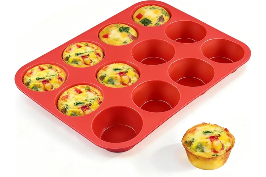 CAKETIME 12 Cups Silicone Muffin Pan - Nonstick Cupcake Pan 1 Pack Regular Size Silicone Mold for Baking
