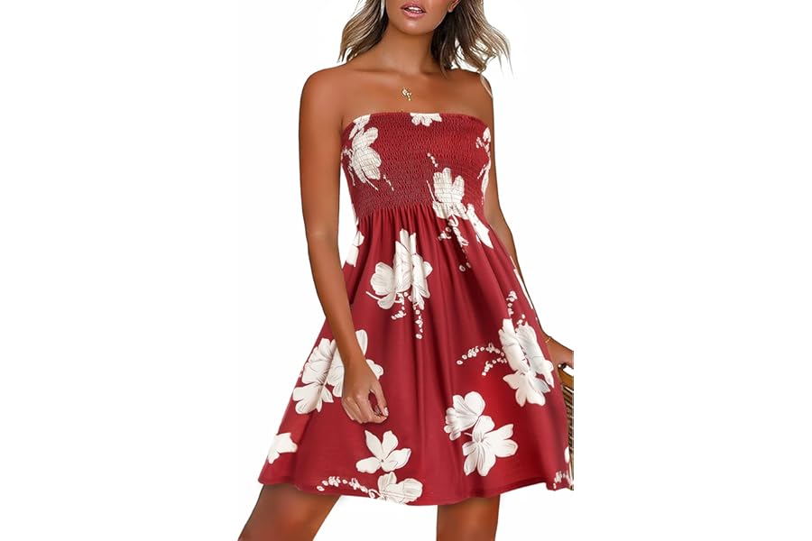 CHICGAL Summer Dresses for Women Beach Cover Ups Strapless Boho Floral Print Sundress
