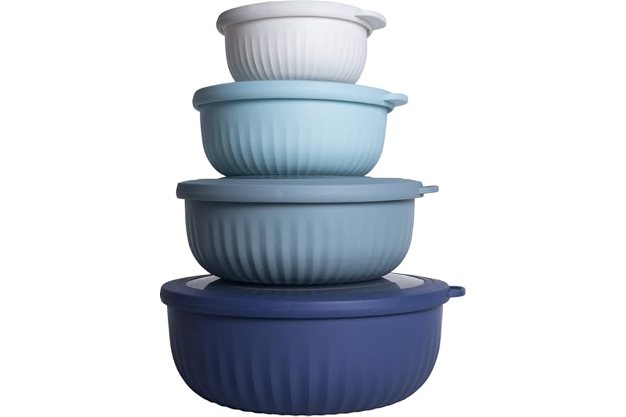 COOK WITH COLOR Prep Bowls with Lids- Wide and Deep Nesting Plastic Small Mixing Bowl Set with Lids, 8 Piece Set - Wide Bowls, Blue