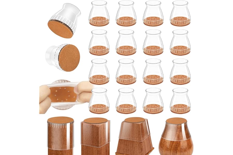Chair Leg Floor Protectors, 24 Pack Silicone Furniture Pads for Hardwood Floors, Anti-Scratch Furniture Sliders Felt Pads, No