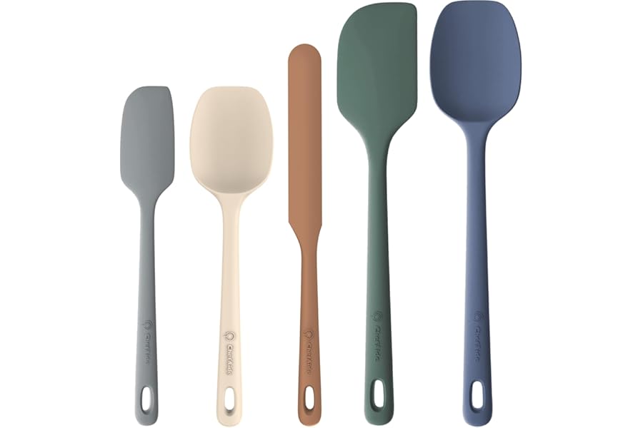 ChefAide 5 Pieces Silicone Spatula Set, Food Grade Rubber Spatula, Upgrade Strong Handle with Ergonomic Grip, Heat Resistant Up to 600°F for Nonstick Cookware, Cooking